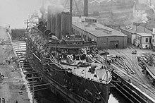 HMCS Niobe in the Halifax drydock being readied for war, August 1914.