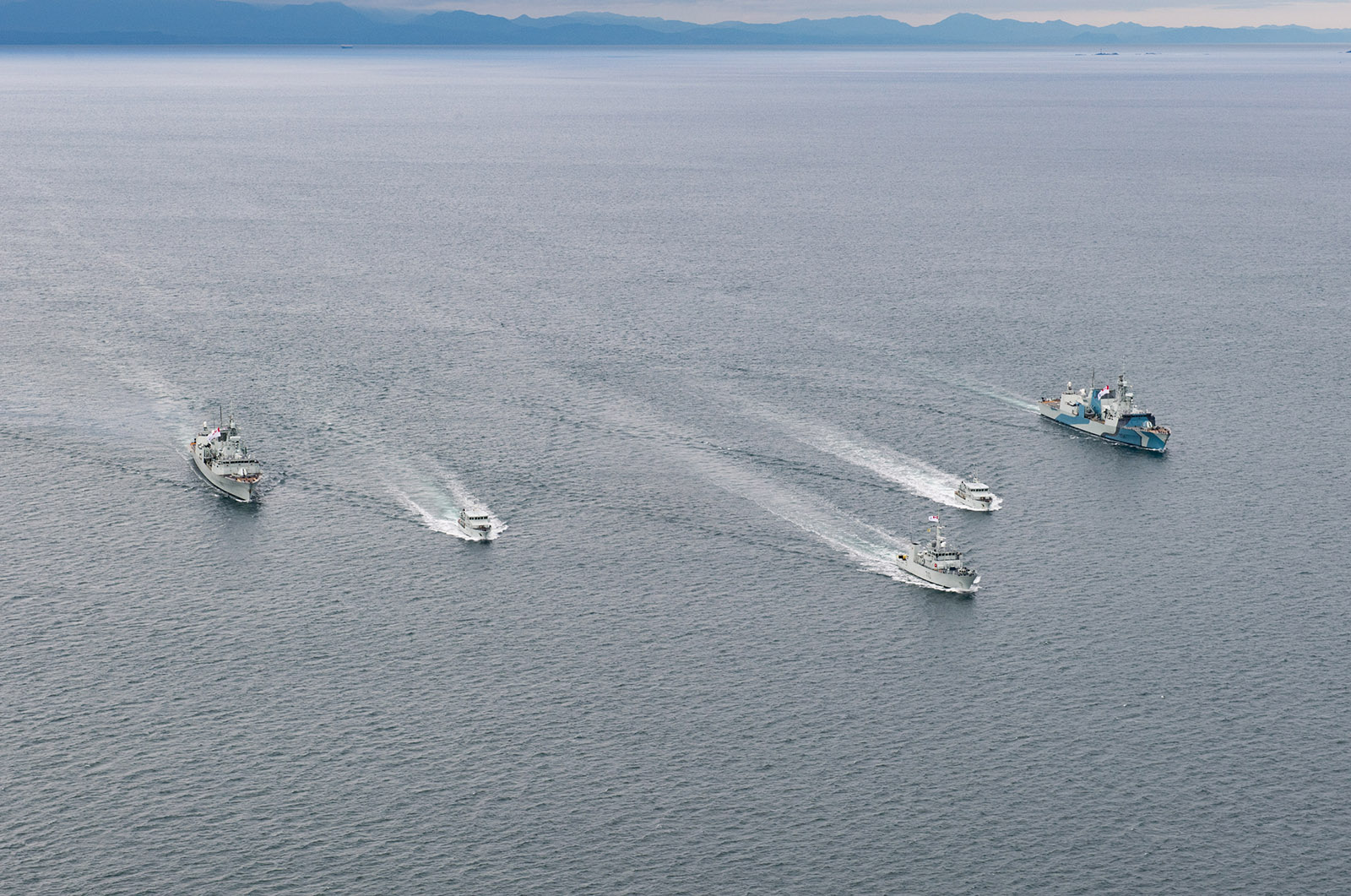 Ships participating in High Readiness work ups on the west coast are in formation posing for their photo exercise earlier this week. 